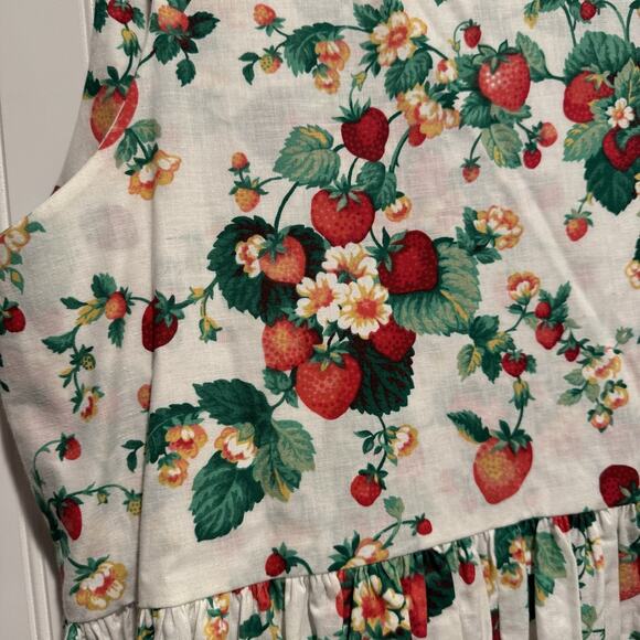 Vintage 80s Dogwood Lane Cotton Sleeveless Dress Strawberry Print Cottagecore M - Picture 7 of 7